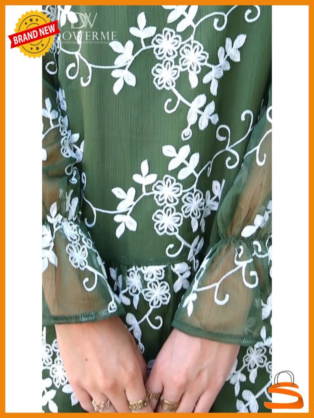 Women's Embroidered Chiffon Mini Babydoll Dress Long Sleeve Boho - Picture 6 of 6